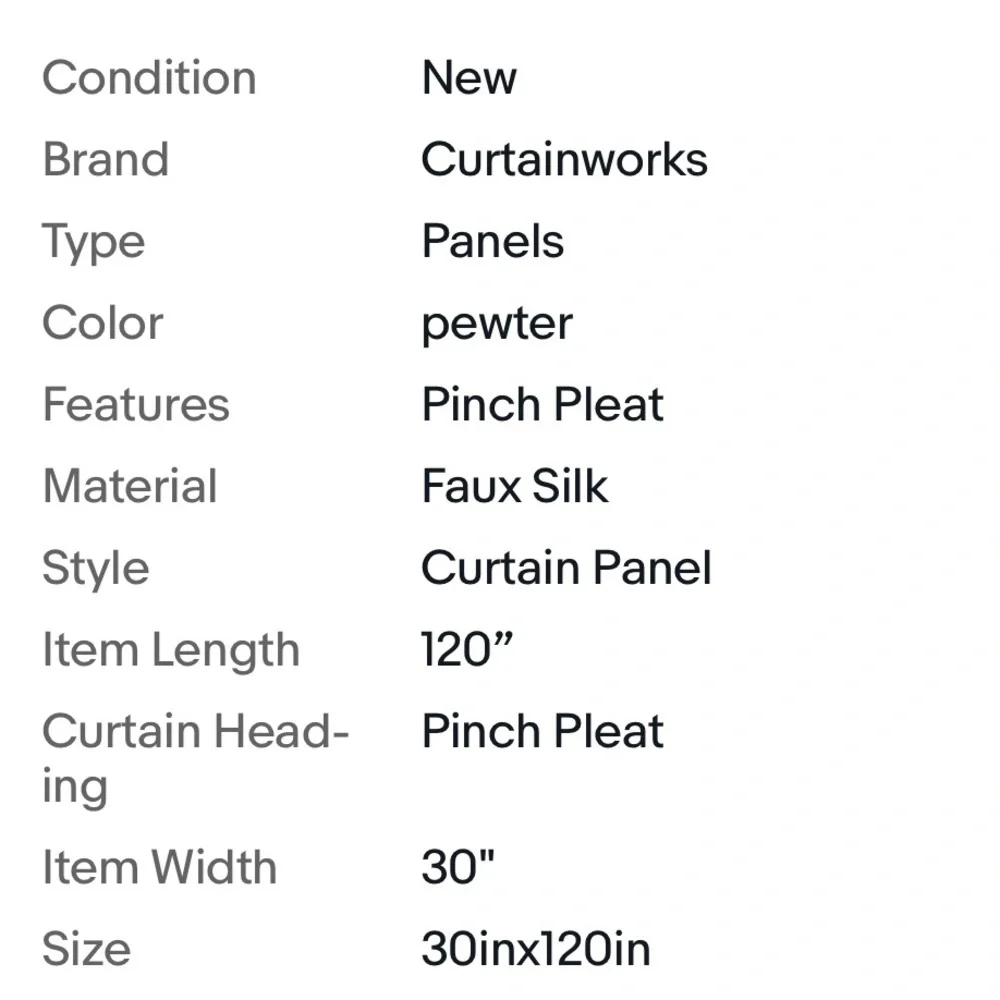 🪴SINGLE Curtainworks Marquee Faux Silk Pinch Pleat Curtain Panel, 30 by 120